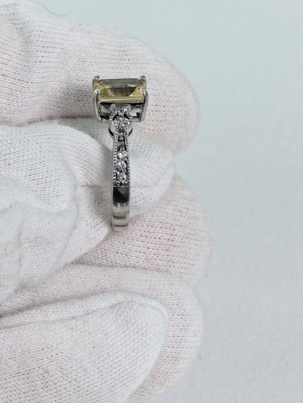 Vintage Avon Citrine Ring CZ Accents 925 Sterling Silver Size 8 Yellow Gemstone - Picture 7 of 10